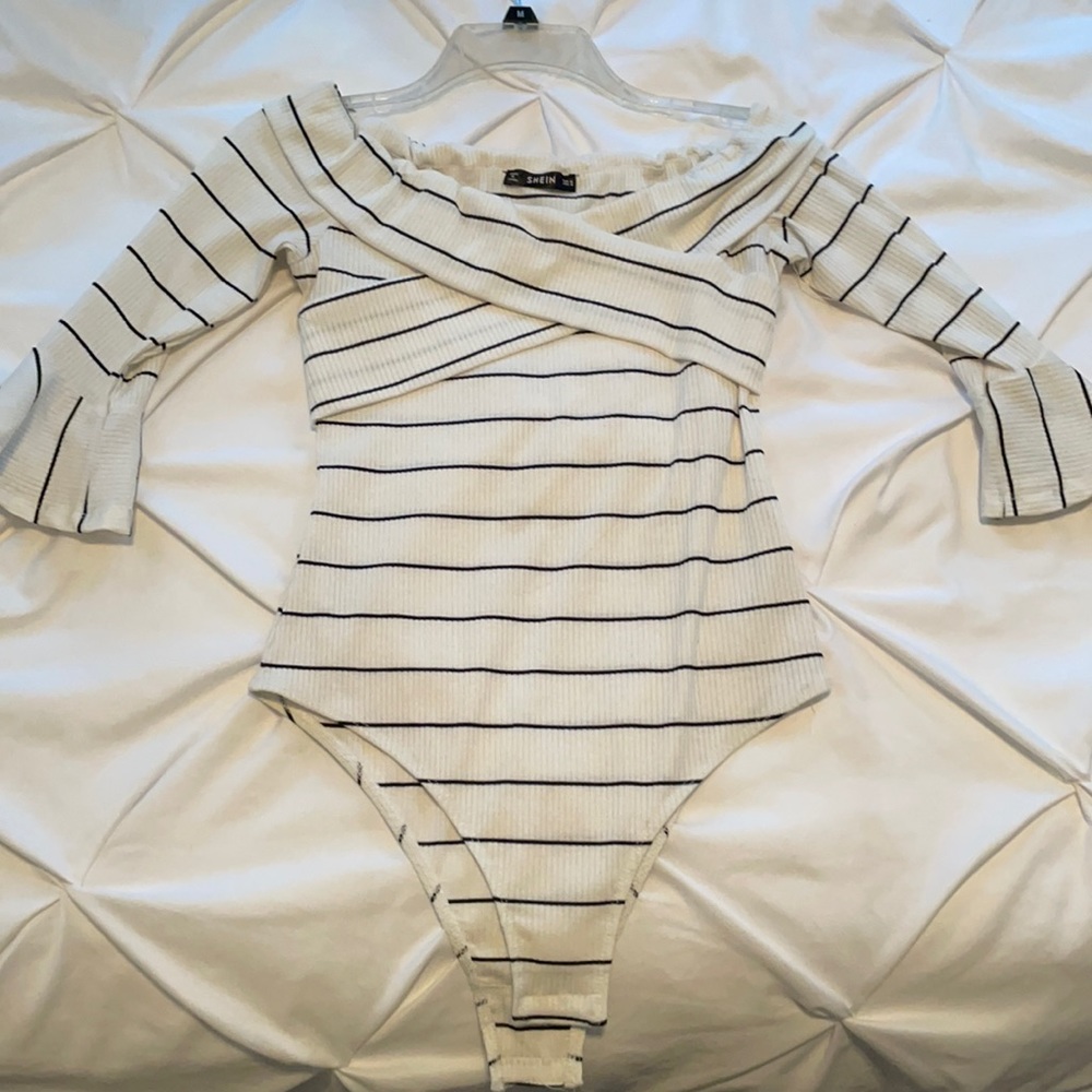 Off the shoulder striped bodysuit